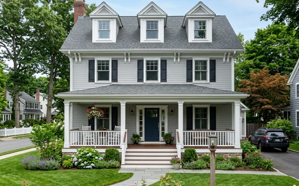 Amerikanisches Haus mit Veranda und weißen Säulen – amerikanisch bauen, Preise 2026 ab 290.000 Euro Amerikanisches Haus mit Veranda und weißen Säulen – amerikanisch bauen, Preise 2026 ab 290.000 Euro