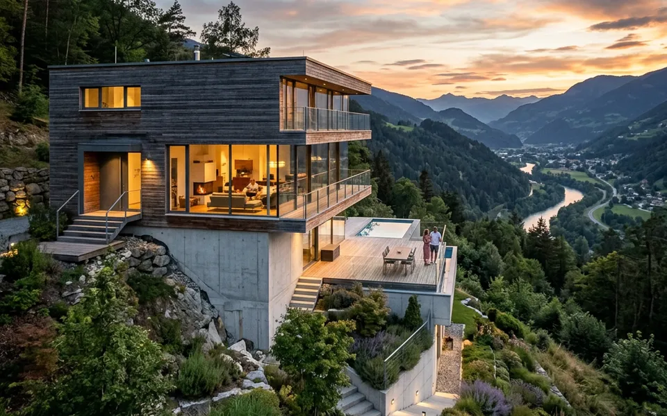 Hanghaus in Split-Level-Bauweise mit Glasfront und Talblick – Haus-am-Hang-Preise 2026 ab 320.000 Euro Hanghaus in Split-Level-Bauweise mit Glasfront und Talblick – Haus-am-Hang-Preise 2026 ab 320.000 Euro